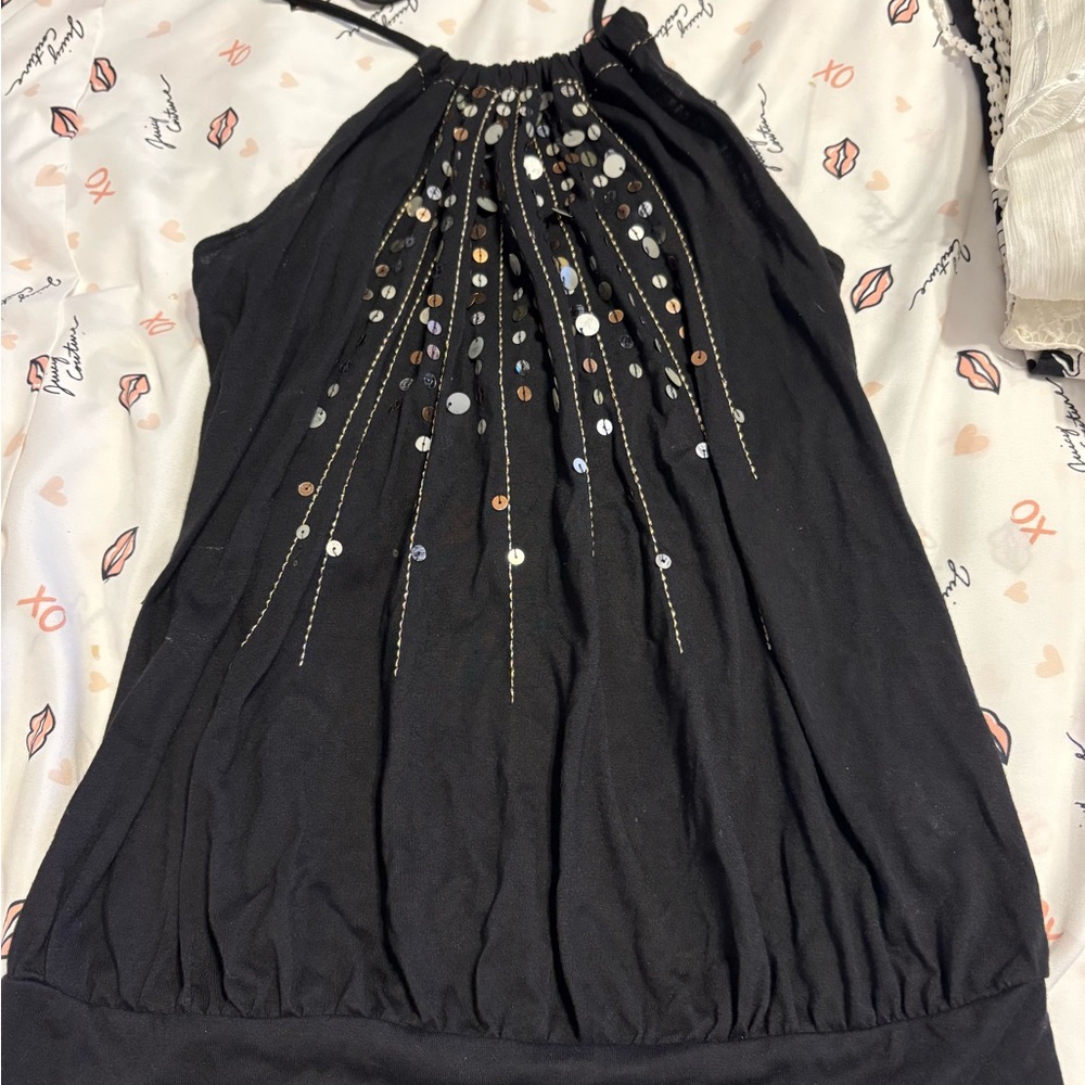 Black Halter Top with Sequin Details